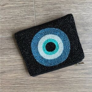 Black Beaded Key & Card Holder with Blue and White Design